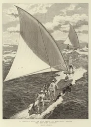 Ein Jangada-Rennen an der Küste Nordbrasiliens